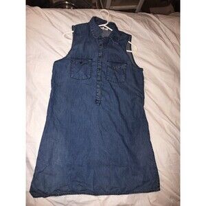 Blue Chambray Women's Size Large Denim Shirt DRESS Tank Knee Length Button Down